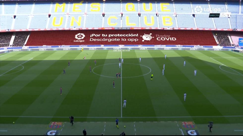 Mensaje para promocionar la aplicación Radar Covid antes del inicio de ElClásico, el pasado fin de semana.