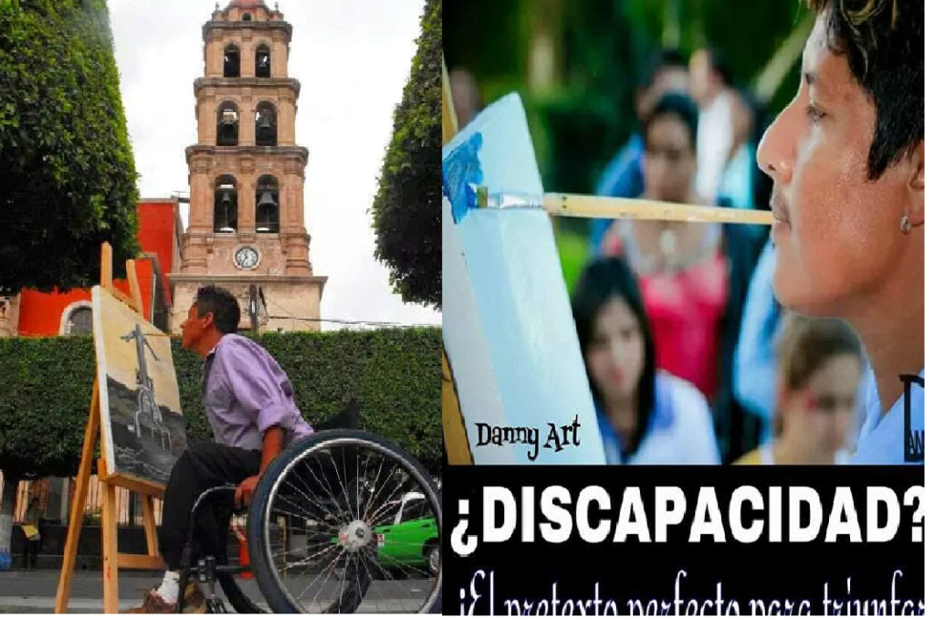 Con un pincel en la boca plasma su arte en la pintura, Daniel Amador gran pintor discapacitado de  Querétaro