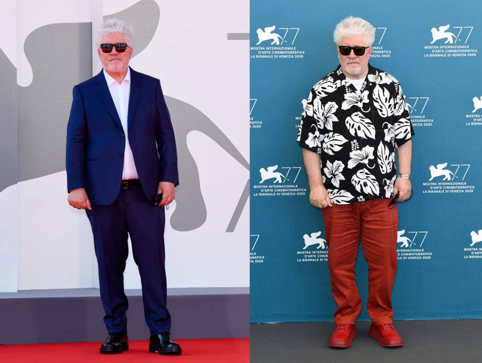 Almodóvar durante sus apariciones públicas en Venecia este septiembre.