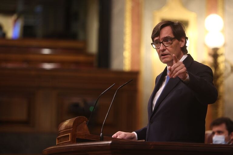 El ministro de Sanidad, Salvador Illa, interviene durante para solicitar la prórroga del estado de alarma.