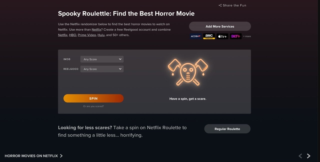 Juego de transmisión de ruleta de película de terror de Halloween