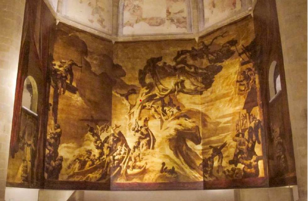 Obra completa. Marcada con un punto rojo, la zona dañada por el disparo.