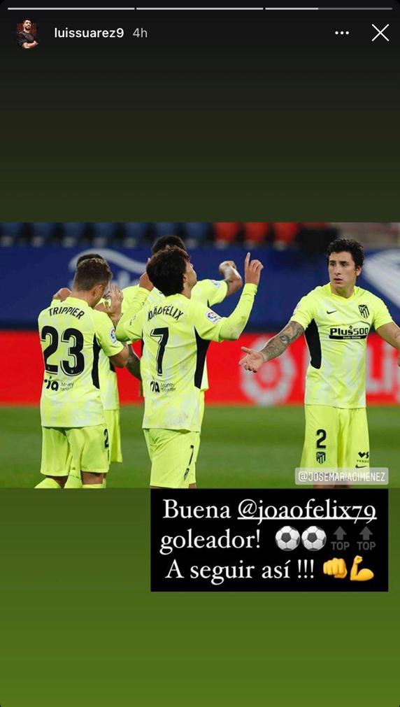 La felicitación de Luis Suárez a Joao Félix