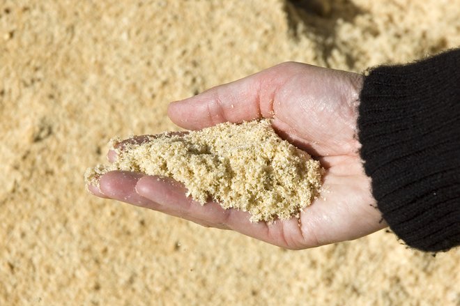 puñado de aserrín junto a una pila