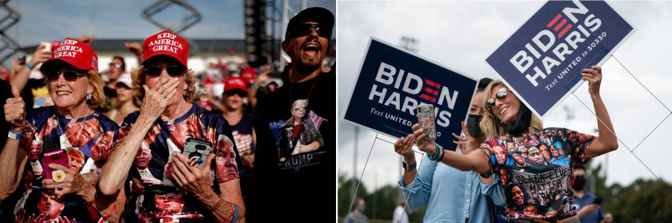 Partidarios de Donald Trump ysimpatizantes de Joe Biden.