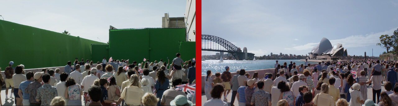 la corona de sydney antes y después del disparo de vfx