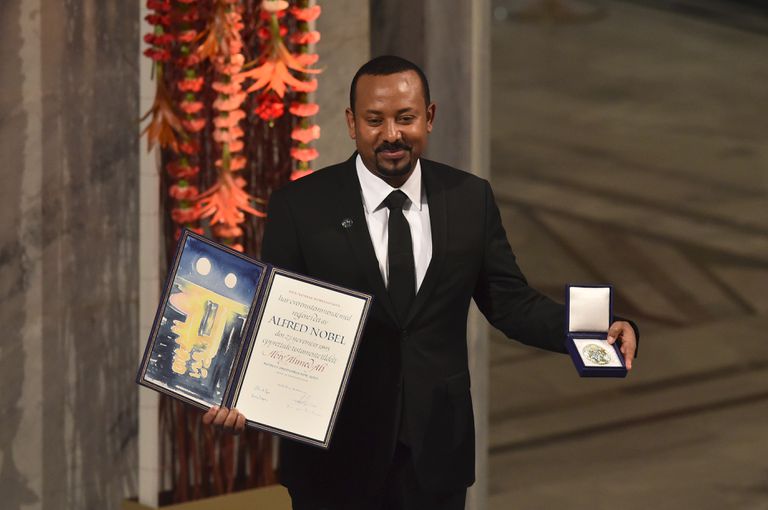Abiy Ahmed durante la ceremonia de recogida del Premio Nobel de la Paz, el 10 de diciembre de 2019 en Oslo.
