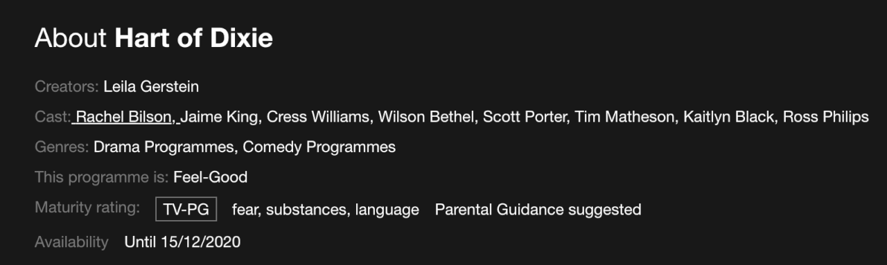 fecha de eliminación de hart of dixie netflix