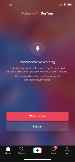 Advertencia de TikTok para videos con contenido que puede desencadenar ataques epilépticos