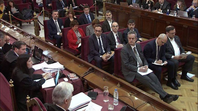Los acusados en la segunda jornada del juicio del 'procés' en el Tribunal Supremo.