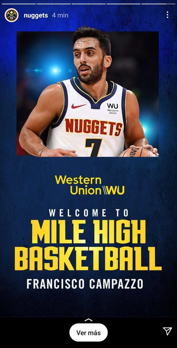 Los Denver Nuggets se equivocaron al colocar el nombre de Campazzo en Instagram Stories