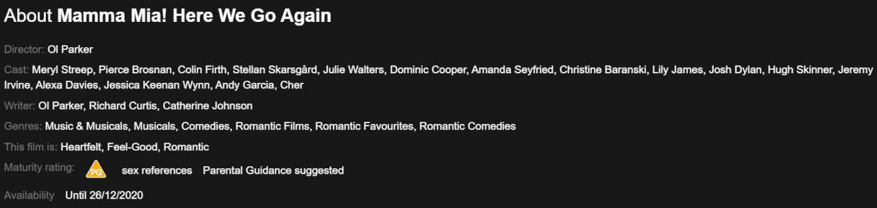 mamma mia aquí vamos de nuevo dejando netflix uk en diciembre de 2020 más información