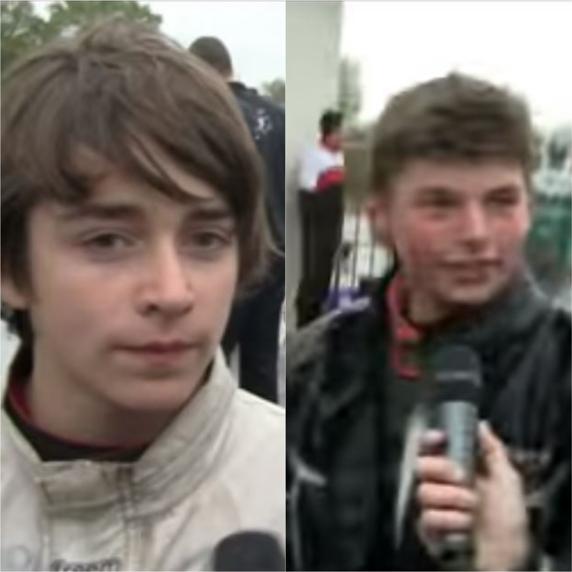 Leclerc y Verstappen, en 2012 tras un encontronazo en pista