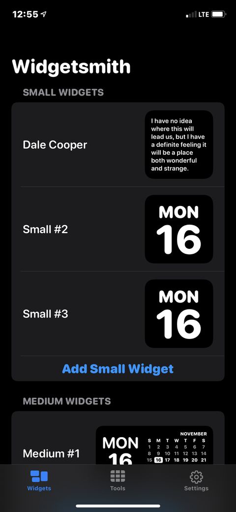 widgetsmith pequeña lista de widgets