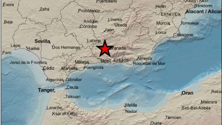 Una imagen del Instituto Geográfico Nacional, con el epicentro del seísmo.