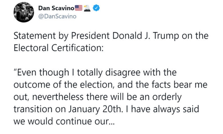 Trump se compromete a una ‘transición ordenada’ del poder, pero mantiene su ‘total desacuerdo’ con los resultados electorales