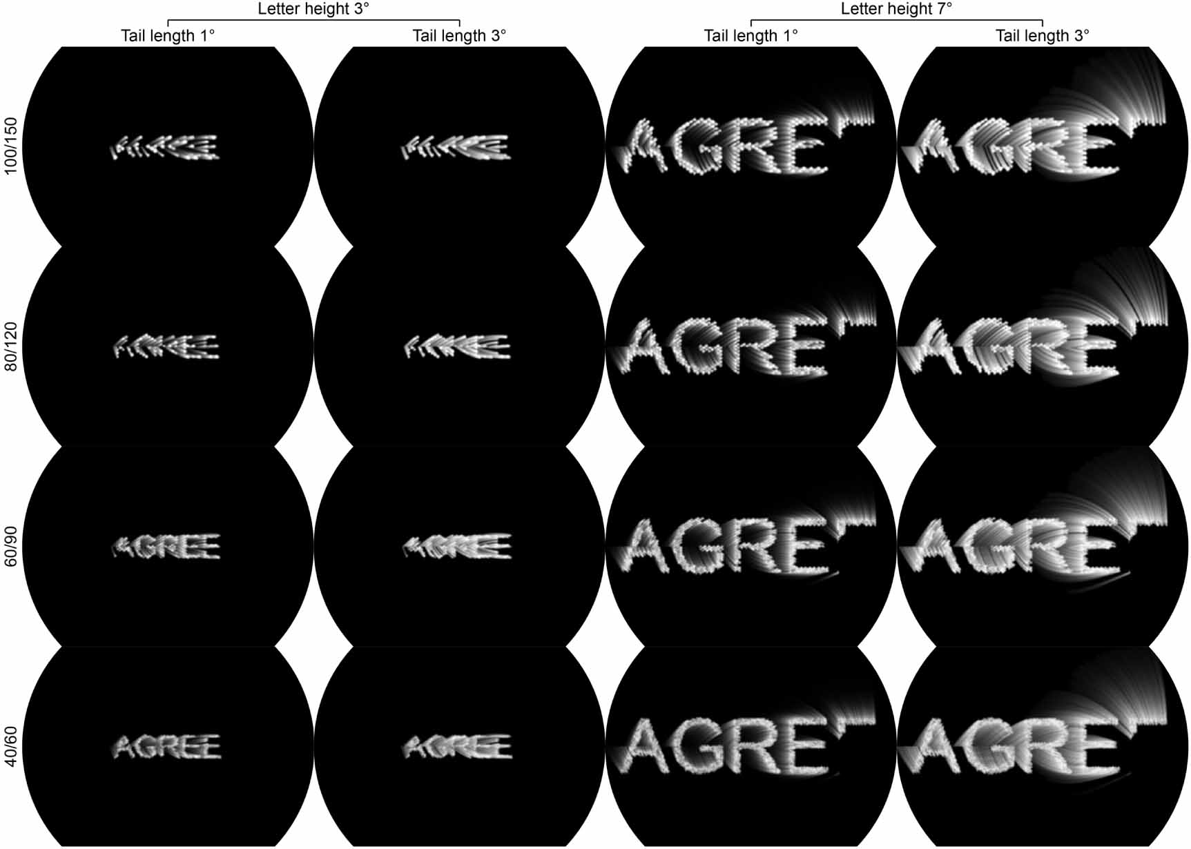 La palabra "ESTAR DE ACUERDO" renderizado de varias formas con fósforos virtuales.