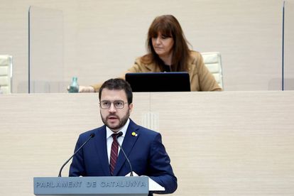Pere Aragonès, durante su intervención en el debate de investidura.