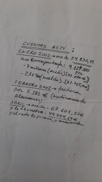 El papel manuscrito en el que Eufemiano llevaba sus cuentas con el presidente de la Real Sociedad.