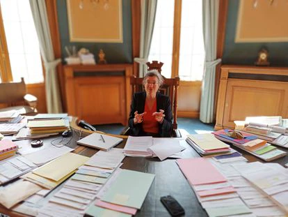 Catherine Moureaux, alcaldesa de Molenbeek, en su despacho el miércoles 5 de mayo. 