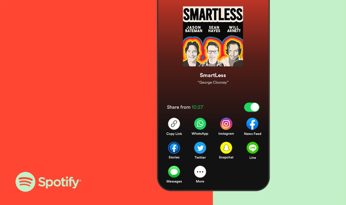 Spotify agrega el uso compartido de podcasts con marca de tiempo y otras características sociales