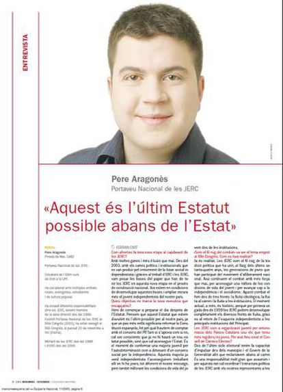 Pere Aragonès, en 2005, en una entrevista como portavoz de las juventudes de ERC en la revista 'Esquerra Nacional'.