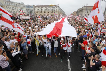Manifestación por la democracia y contra Alksandr Lukashenko, el pasado 23 de agosto en Minsk. 