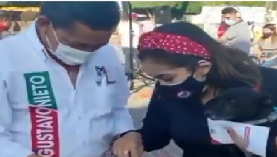 Erika Rosales candidata de RSP asiste a evento priísta y encara a Gustavo: ¿Por qué no me invitó al debate? VIDEO