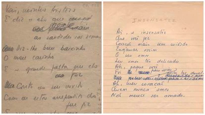 Borradores de 'Chega de saudade' e 'Insensatez'.