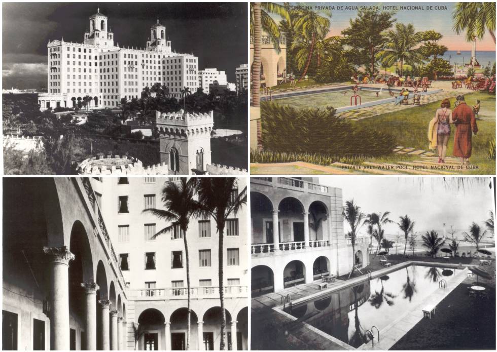 Imágenes históricas del edificio. Arriba a la derecha, una postal promocional.