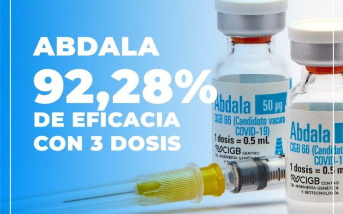 Vacuna Abdala contra Covid-19 presenta un 92% de eficacia, asegura Cuba