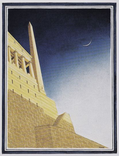 La acrópolis de Atlantis en una acuarela de Rita Wolf.