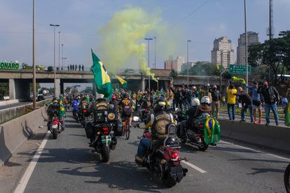 Seguidores de Bolsonaro en la caravana motera de São Paulo, el pasado día 12.