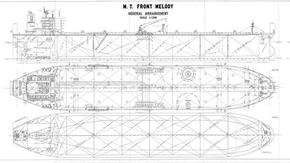 Plano de uno de los buques petroleros que se utilizaron en la trama.