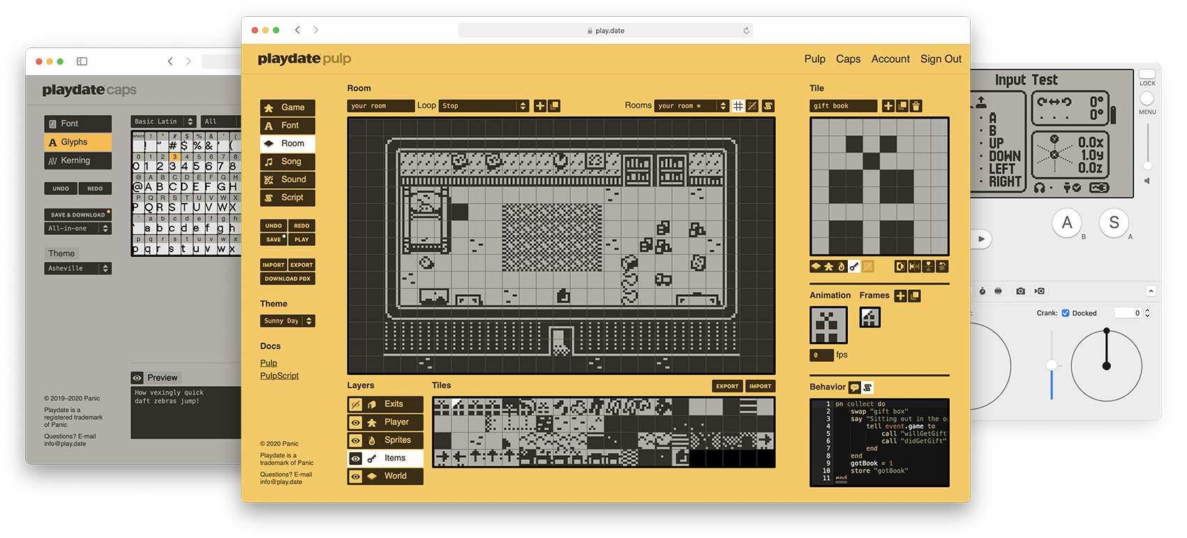 Capturas de pantalla de la herramienta de creación de juegos Pulp.