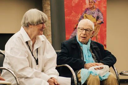 Peter Brook y Marie-Hélène Estienne, este miércoles en La Pedrera de Barcelona.