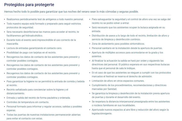 Medidas anti covid del festival Noches del Botánico 