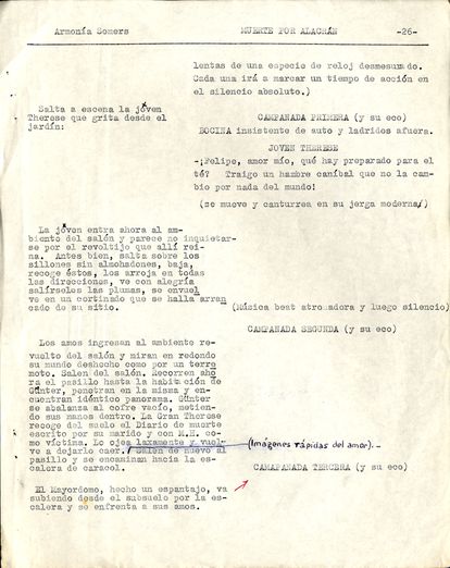 Manuscrito del guion de 'Muerte por alacrán' de Armonía Somers