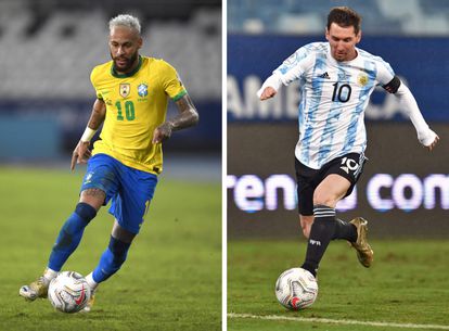 Una imagen de Neymar y otra de Messi, ambos durante la Copa América 2021 realizada en Brasil.