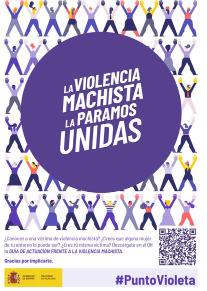 Cartel que identifica los comercios o empresas que se sumen a la iniciativa de Puntos Violeta