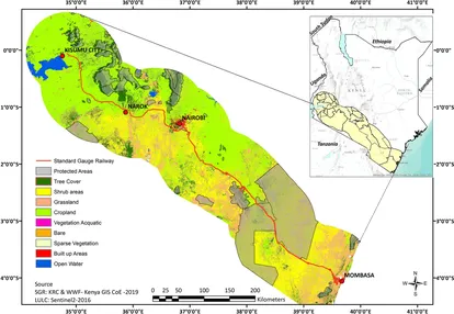 Mapa del nuevo corredor ferroviario en Kenia.