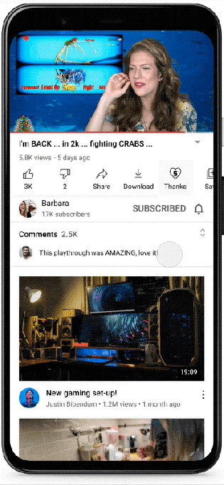 Una animación que muestra cómo funciona Super Thanks en YouTube.