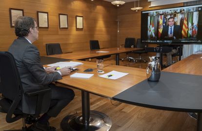 El presidente de la Xunta, Alberto Núñez Feijóo, durante la Conferencia de Presidentes, en Santiago de Compostela en octubre de 2020.