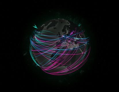 Imagen a tiempo real de ataques cibernéticos durante el miércoles 21 de julio a las cuatro de la tarde.