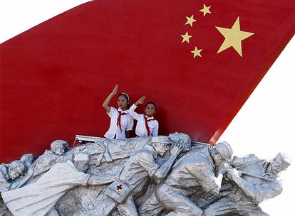 Unos niños en el desfile del 60 aniversario de la revolución, en 2019 en Pekín.