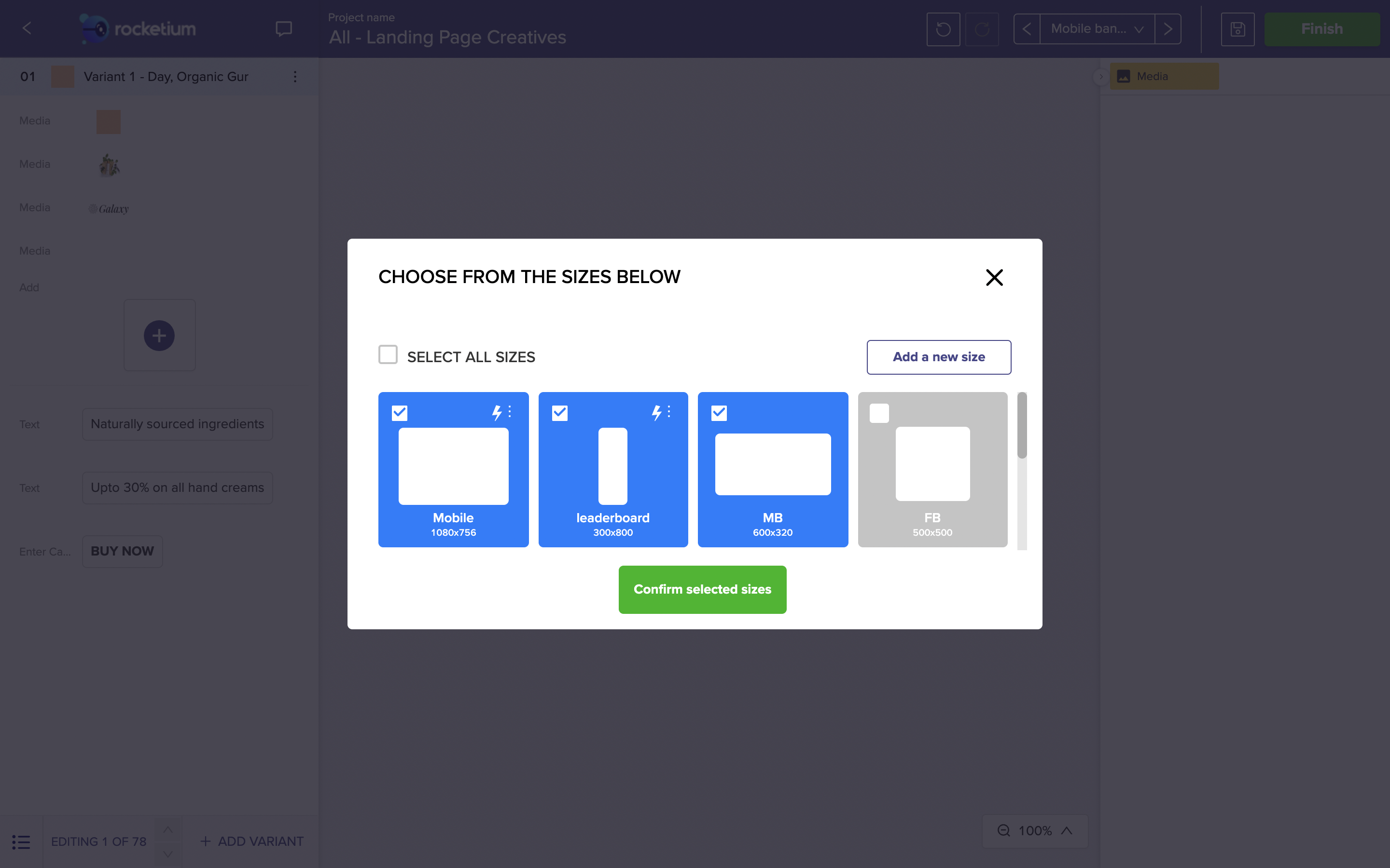 Herramienta de adaptación de tamaño de Rocketium