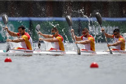 Saúl Craviotto, Marcus Walz, Carlos Arévalo y Rodrigo Germade en la final de K4-500 en la que han conseguido la medalla de plata.