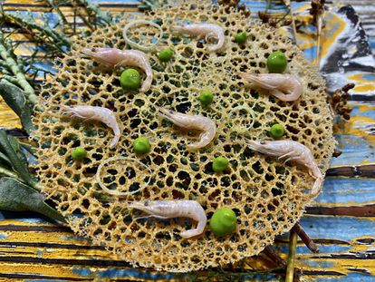 Tortillita de camarones en Aponiente, versión de Ángel León. J.C. CAPEL