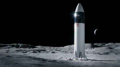 Recreación de la nave SpaceX Starship para llevar astronautas de la NASA a la luna.
