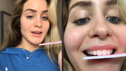 Una mujer se lima los dientes como parte de un reto viral que supuestamente persigue conseguir una dentadura perfecta.